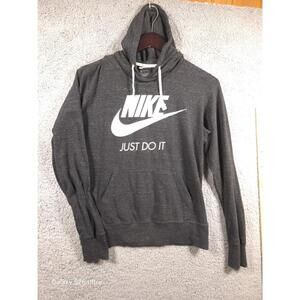 Nike Women Hoodie Large Grey Solid China Knit‎ Polyester Blend